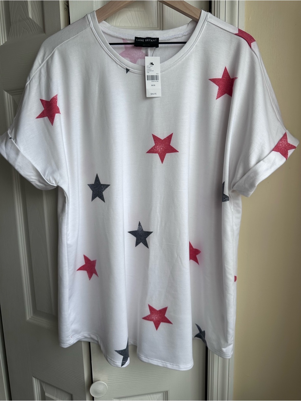 Lane Bryant White Tee with Red & Blue Star Print